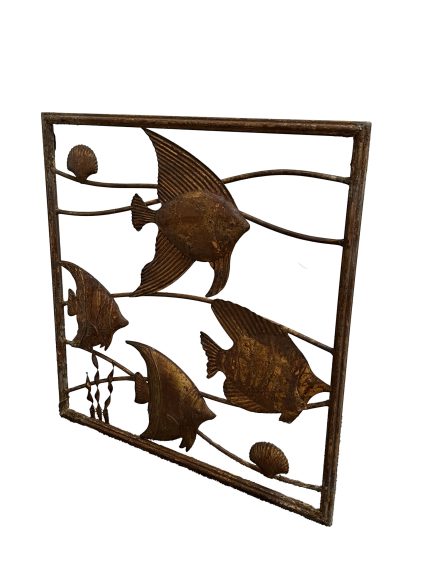 WALL DECOR METAL SQUARE SCHOOL FISH RUST | Daydream Leisure Furniture